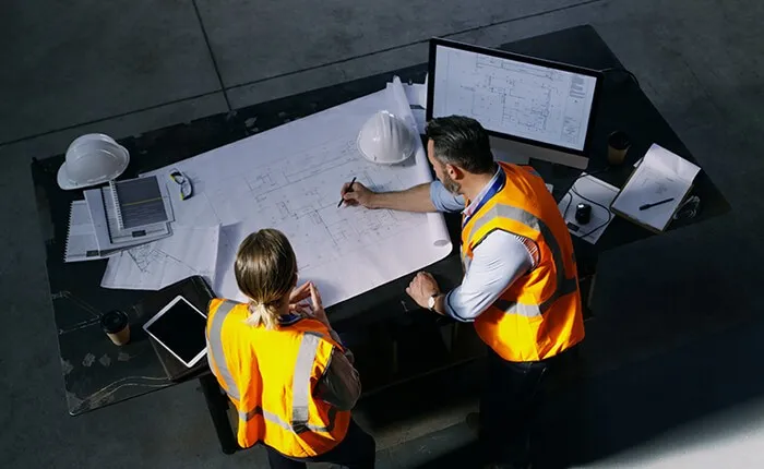 UIB broker discussing engineering insurance UAE cover with a contractor on site