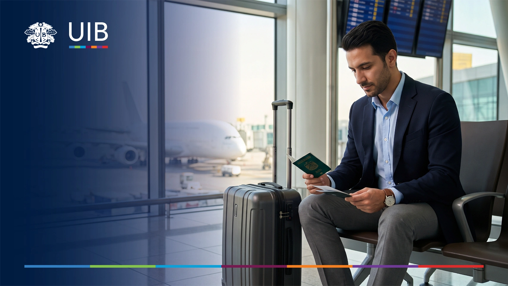 Schengen travel insurance for UAE residents with traveler at airport